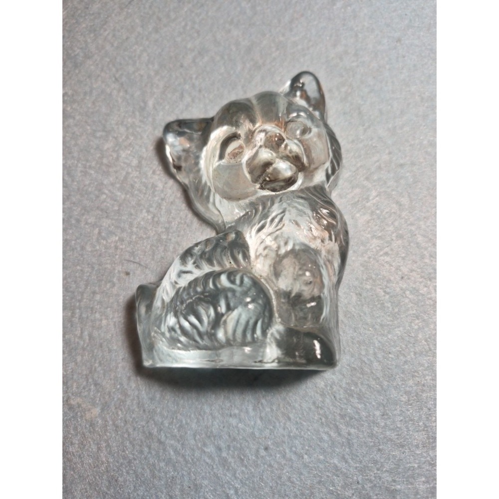 Vintage Viking Art Glass Kitten Cat Clear Crystal Figure Miniature 4 in. USA